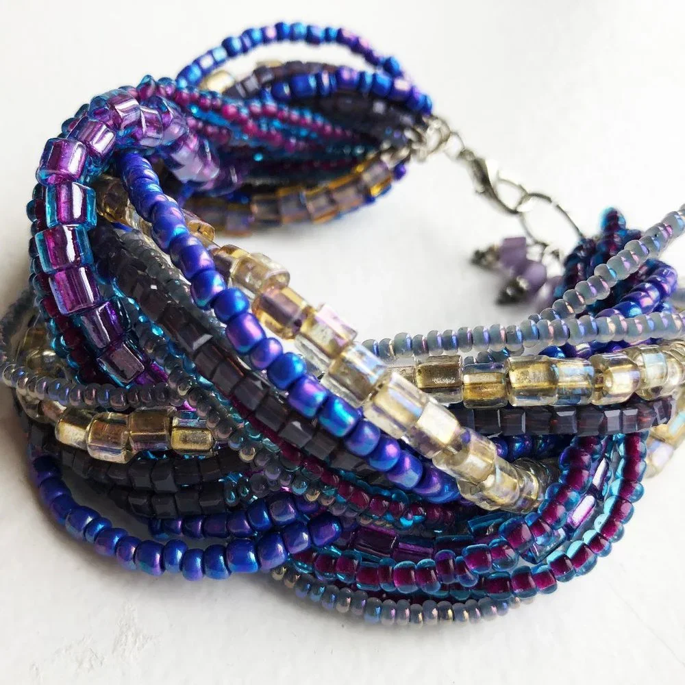 Super Chunky Purple Bracelet, Statement Wide Seed Bead Bracelet OOAK